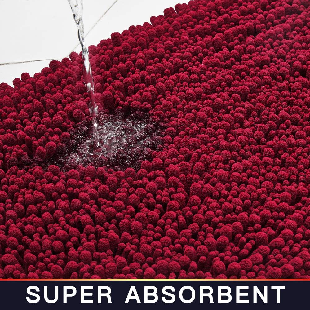 Walensee Bathroom Contour Rug Non Slip Toilet U Shaped Bath Mat (20x24, Red) Water Absorbent Super Soft Shaggy Chenille Machine Washable Dry Extra Thick Perfect Absorbant Best Plush Carpet