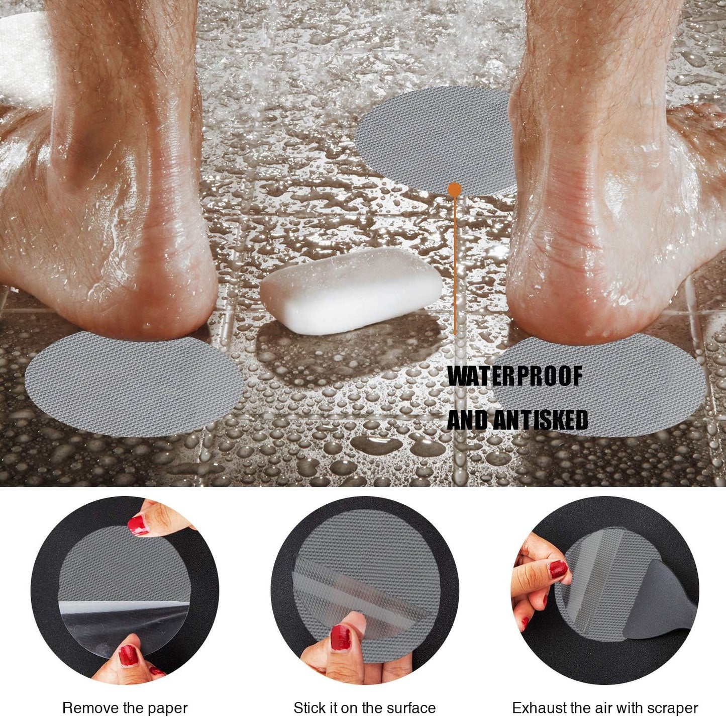Bathtub Stickers Non-Slip, 12PCS Safety Shower Treads Adhesive Appliques with Premium Scraper (Grey)