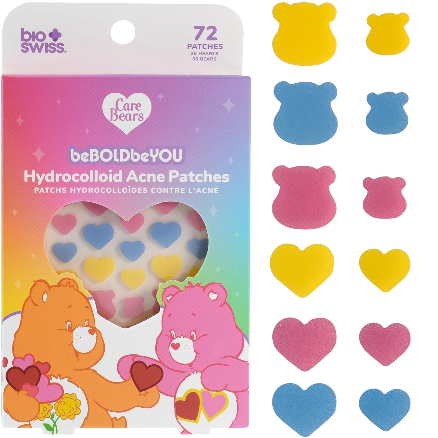 BioSwiss Care Bears Pimple Patches, Hydrocolloid Acne Patch for Zits and Blemishes, Face and Skin Stickers, 72 Count
