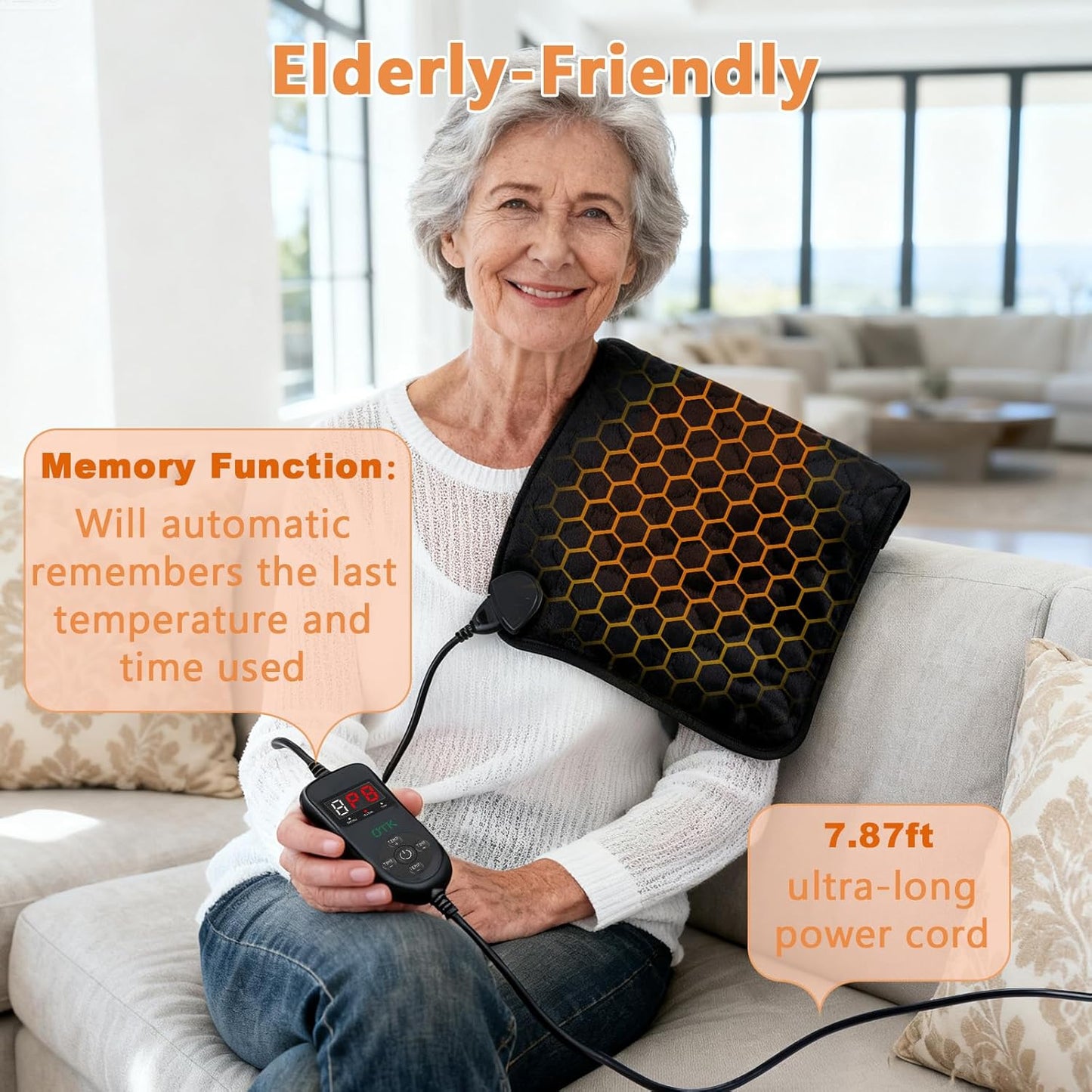 UTK 30s Fast Heating Pad for Back Pain & Period Cramps, 3X Far Infrared Deeper Pain Relief, Hotter to 160℉, FSA-HSA Eligible, 4H Auto Off, 8 Heat Settings,Machine Washable,Gift for Women Men 24" x 12"