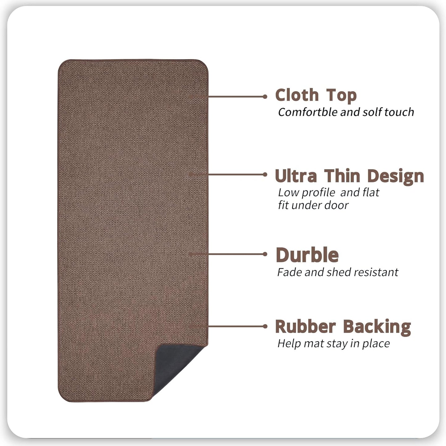 Bath Mat,Ultra Thin Bathroom Runner Rugs,Large Bath Mats for Bathroom,Quick Dry,Non-Slip,Machine Washable,Low Pile,Bath Rug,Shower Outside,Sink,Home Decor Accessories.Brown,1'5"x4'11"（17x59inch）