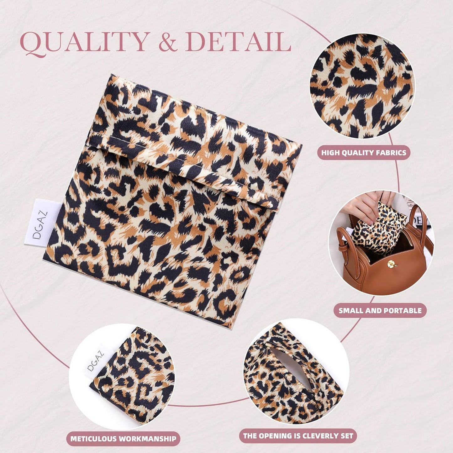 DGAZ Sanitary Napkin Storage Bag, Period Bag for Teen Aged Girls, Portable Period Bag for Panty Liners/Menstrual Cup/Small Tampons，Mini Makeup Bag for Purse(Leopard A)