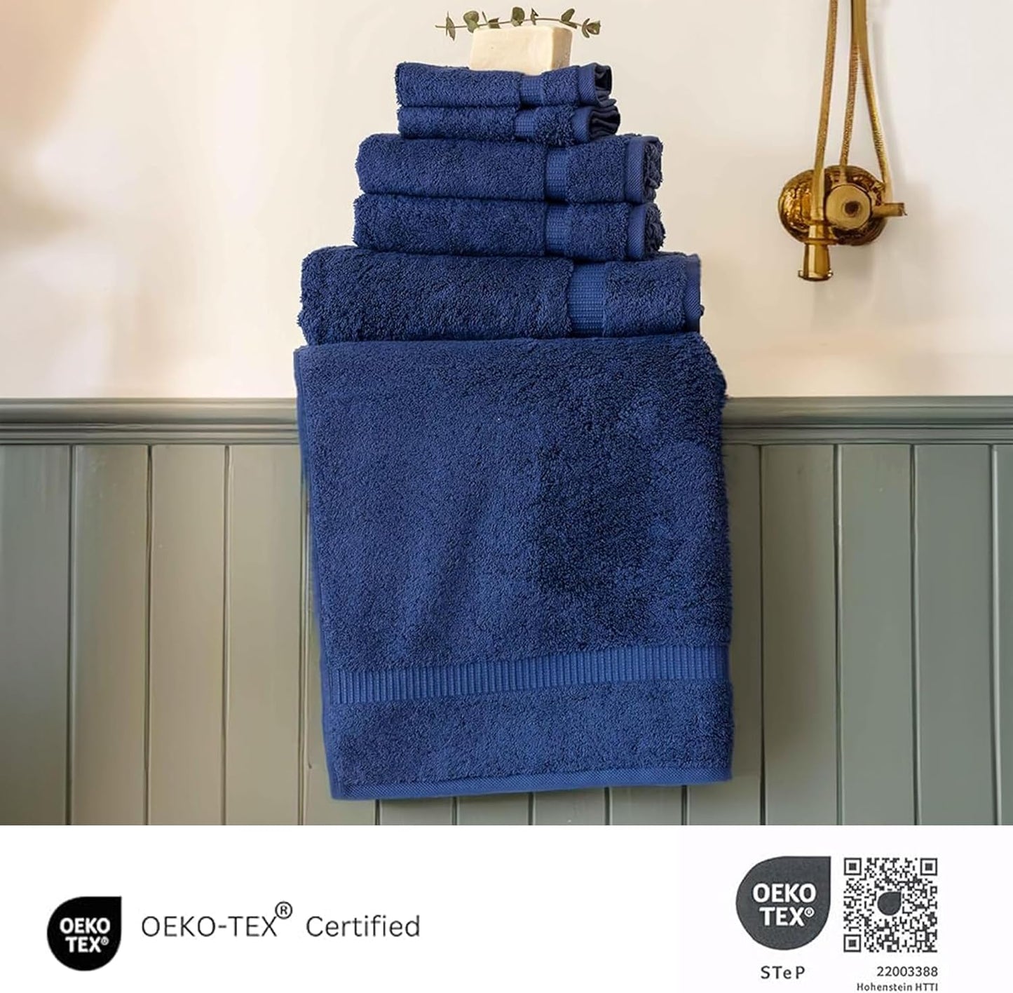 SALBAKOS - Luxury 6 Piece Towel Set, 100% Turkish Cotton, Quick Drying, Highly Absorbent & Comfy, Includes 2 Bath Towels, 2 Hand Towels & 2 Washcloths | (Navy)