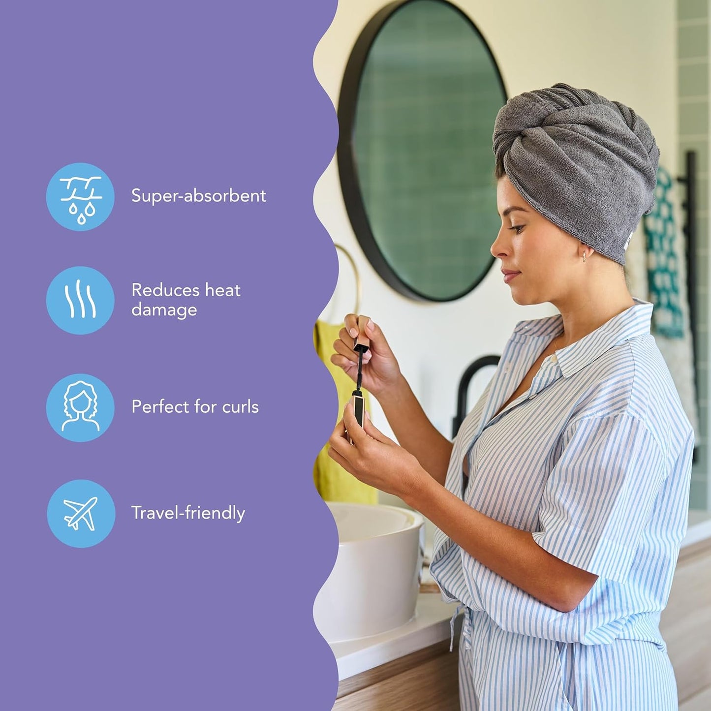 Turbie Twist 2-Pack Microfiber Hair Towel for Beauty, Travel, Gifting - Wrap Turban for Straight, Wavy & Curly Hair - Premium Personal Care- Evening Blue & Dark Shadow