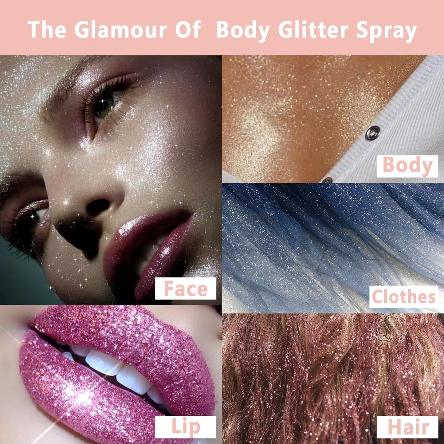 Boko Body Glitter Spray, Glitter Spray for Sparkling Body Face Hair Nail Clothes, Hair Glitter Spray Body Shimmer Powder for Highlighter Makeup Festival Party Concert Rave Accessories