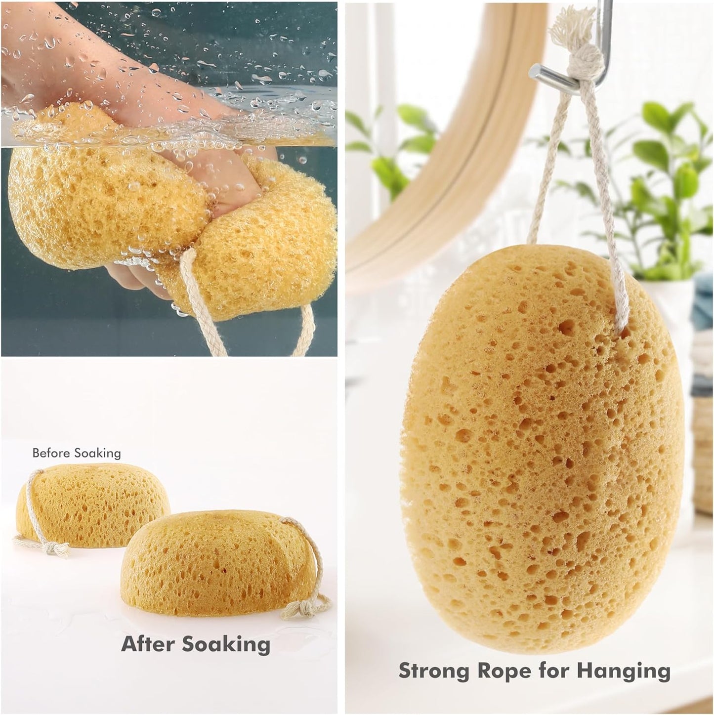 Bath Sponge, 2Pcs Large Shower Sponges for Women Men, Exfoliating Sponge Face Body Puff with Dense Foam for Gentle & Deep Cleansing, Ultra-Soft for Sensitive Dry Skin