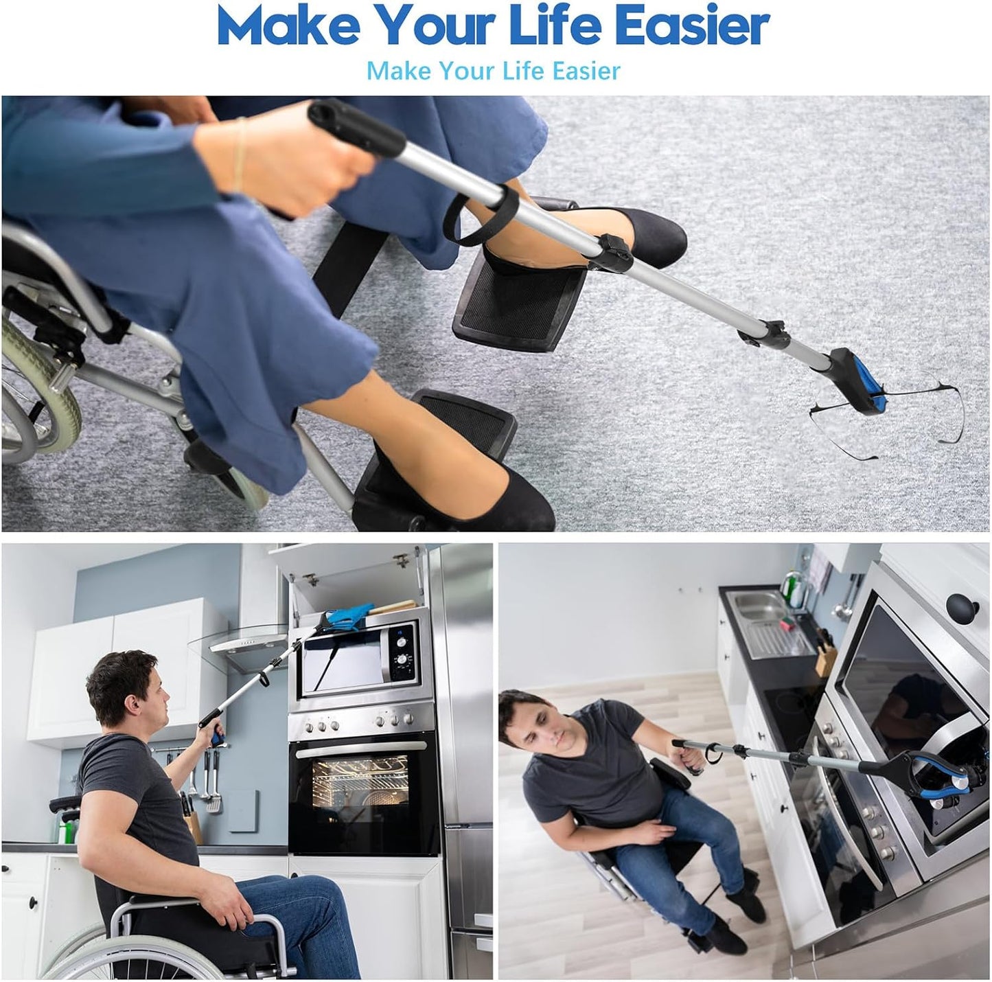 43 Inch Grabber Reacher Tool, Grabbers for Seniors Heavy Duty, Trash Picker Upper Grabber, Collapsible and Easy to Store, Wide Jaw, Grips Items Easily and Securely