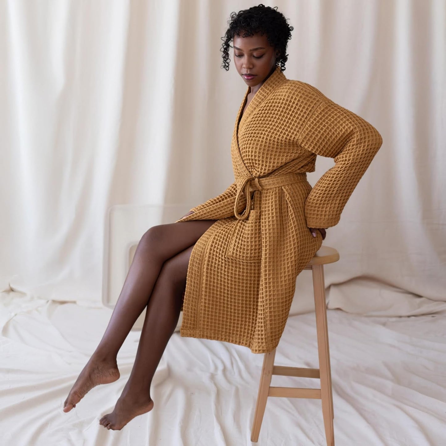 Womens Kimono Waffle Robe - Lightweight 100% Turkish Cotton Housecoat for All-Day Lounging - Bathrobe for Shower