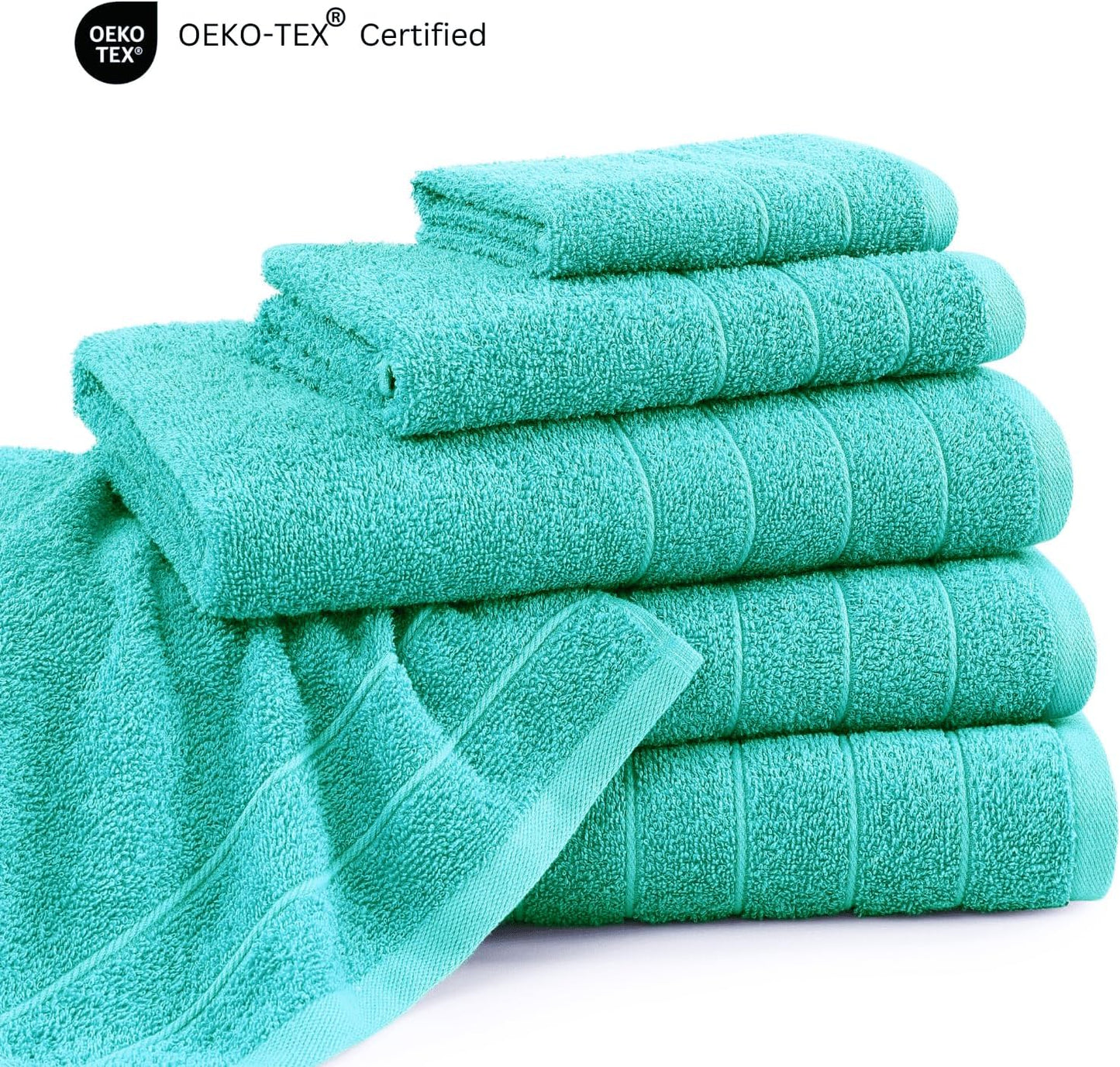 Casa Platino 100% Cotton Towels for Bathroom – 24 Pc Set – Quick Dry, Soft & Absorbent Ring Spun Terry Fabric, Full Set for Family & Guests, Hotel Feel Everyday – Aqua Sky