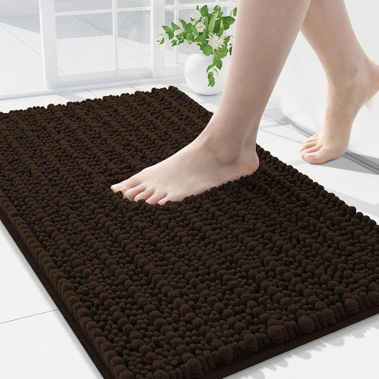 Arotive Luxury Chenille Bathroom Rug Mat, Extra Soft Thick Absorbent Shaggy Bath Rugs, Non-Slip Machine Wash Dry, Plush Bath Mats for Bathroom, Shower and Tub, 34x21, Brown