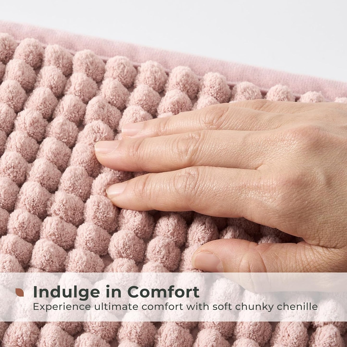 FRESHMINT Thick Chunky Chenille Bathroom Rugs 17"x24", Non Slip Bath Mat for Bathroom Floor, Large Soft Bathroom Decor Accessories, Cute Shower Mat Water Absorbent, Washable, Dusty Pink