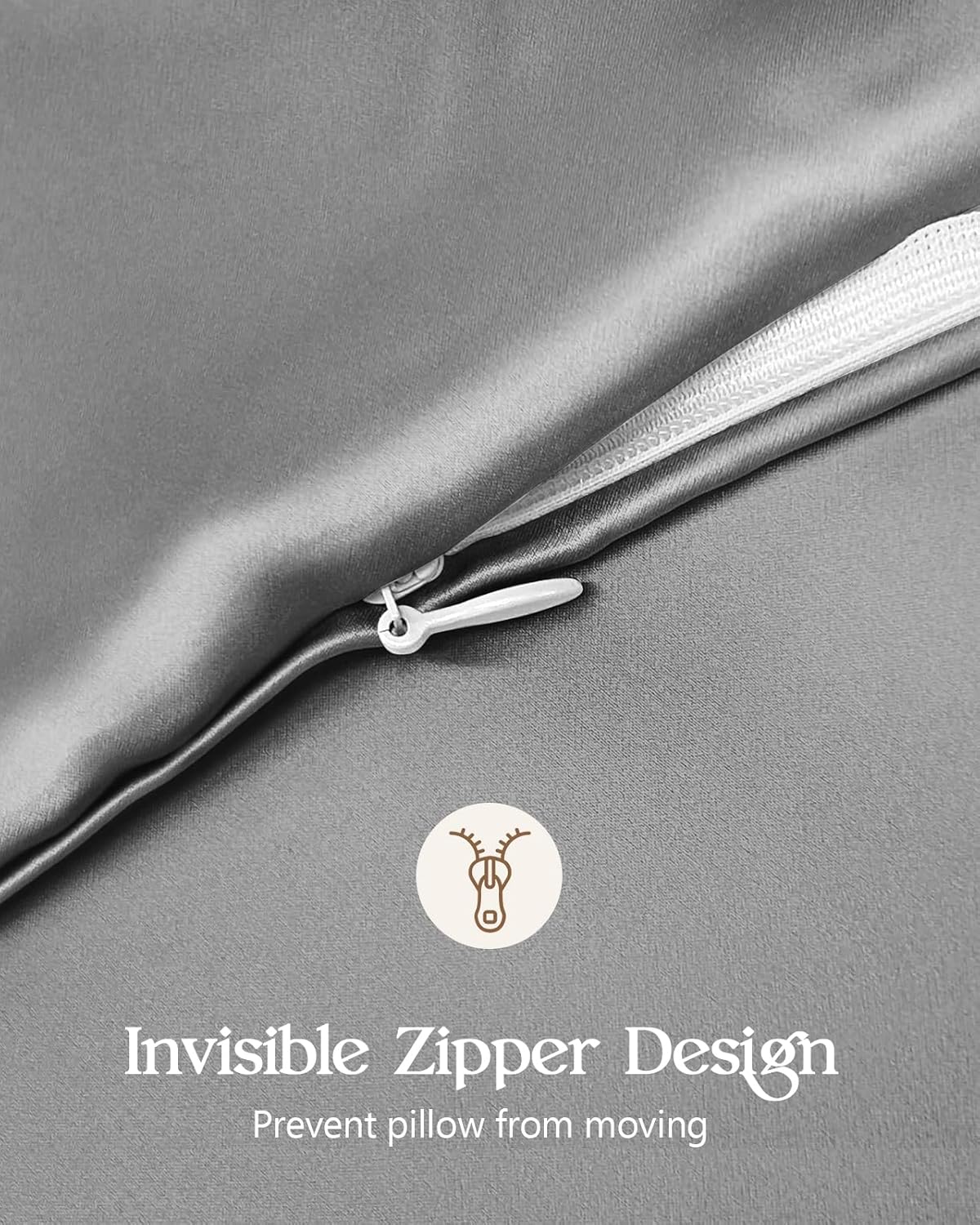 Silk Pillowcase 2 Pack - Pillow Cases King Set of 2 Size 20" x 36" for Hair and Skin Smooth Soft Breathable with Hidden Zipper Cooling Pillow Covers forWomen, Light Grey