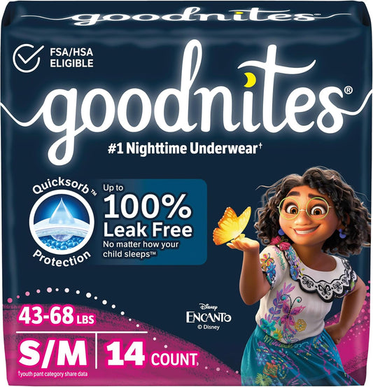 Goodnites Girls' Nighttime Bedwetting Underwear, Size S/M (43-68 lbs), 14 Ct, Packaging May Vary