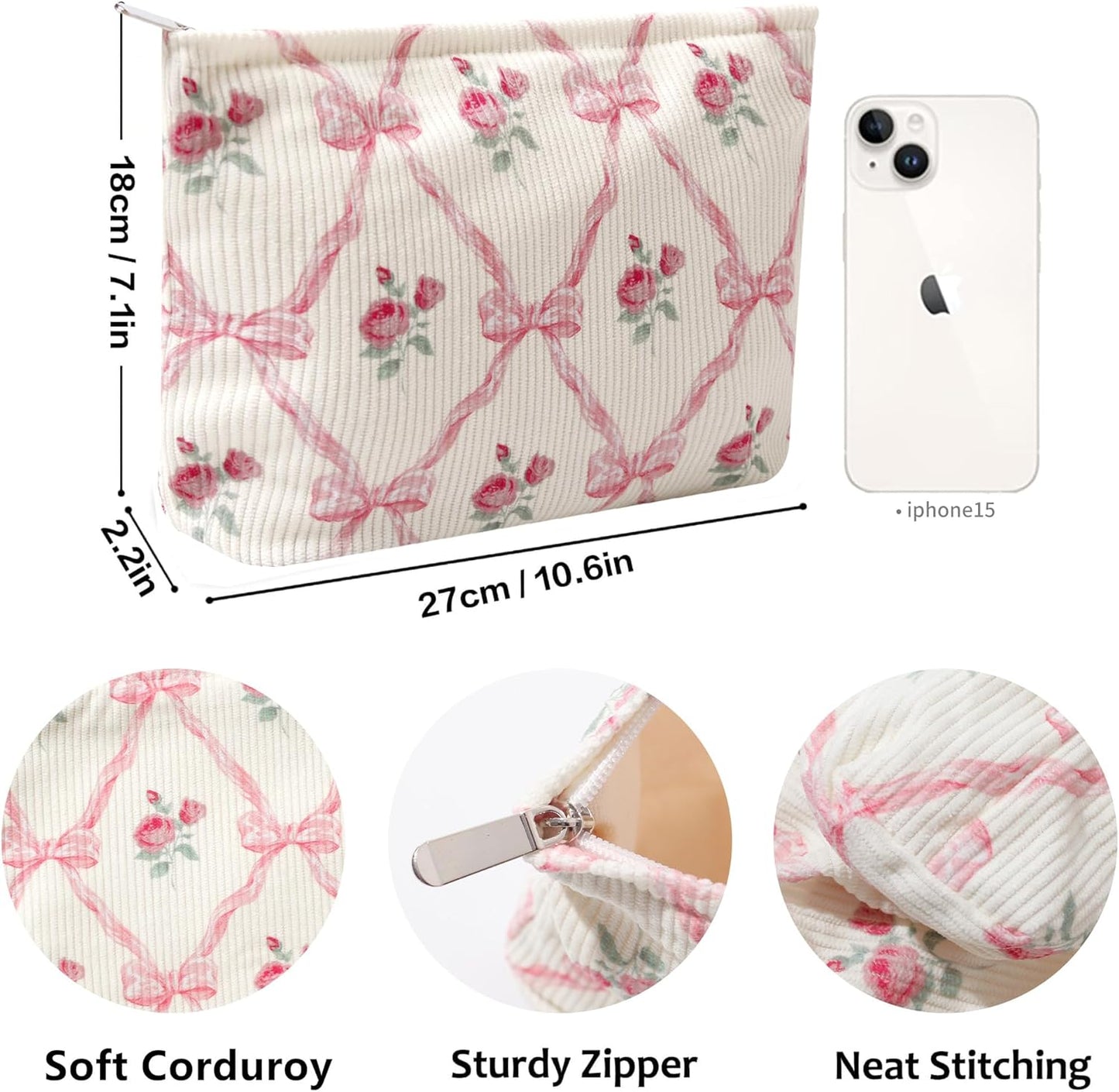 Cosmetic Bags for Women - Corduroy Cosmetic Bag Aesthetic Women Handbags Purses Smile Dots Makeup Organizer Storage Makeup Bag Girls Case Bags (Flowers-Plum blossom)