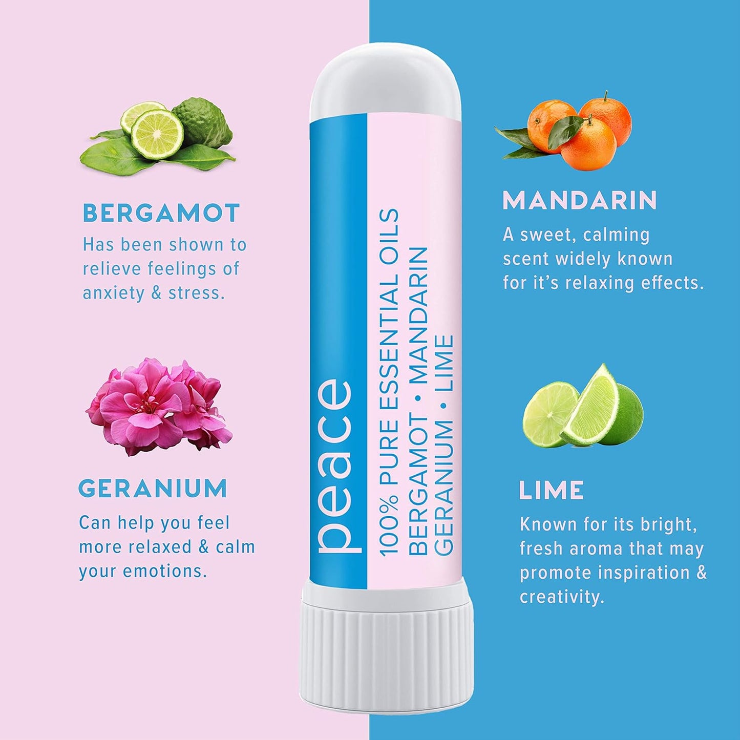 MOXĒ Peace Nasal Inhaler, Calming Essential Oil Blend, Tension Relief, Helps Relaxation and Meditation, Soothing Fragrance, Bergamot, Mandarin, Geranium, Lime, Made in USA (3 Pack)