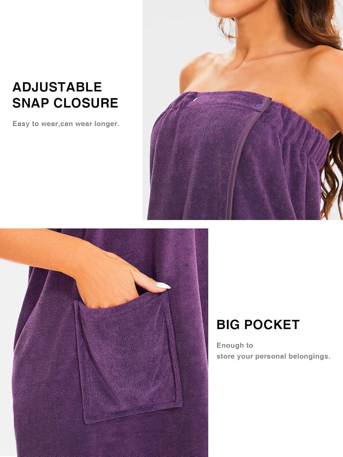 Kniffi Shower Wrap Robe for Women Bath Body Towel Wrap Spa Soft bathrobe with Adjustable Snap Closure