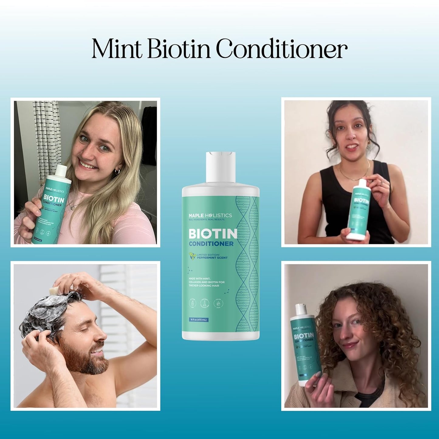 Volumizing Biotin Conditioner for Thinning Hair - Volumizing Conditioner for Fine Thin & Weak Hair - Sulfate Paraben & Silicone Free Hair Conditioner Nourishing Plant Proteins & B Vitamins (Mint)
