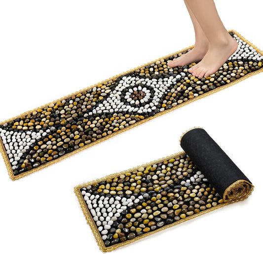 Pebbles Massage Mat, Reflexology Foot Massagers, Foot Pain Relief Massage Rock Pad, Relaxation Gifts for Parents or Friends (60"×15.7")