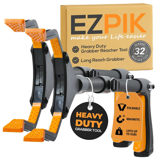 EZPIK Classic 32" Flexible Folding Grabber Tool for Elderly + Magnets, Reacher for Disabled & Seniors Heavy Duty Rotating Grippers for Reaching Underneath, Trash Grabbers & Pickers for Mobility 2-Pack