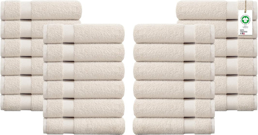 Delara 100% Organic Cotton Towels 650 GSM Plush Feather Touch Quick Dry Hand Towel, Pack of 24 GOTS Certified, Oeko-Tex Green Certified, Organic Cotton Hand Towel, 20"X30"