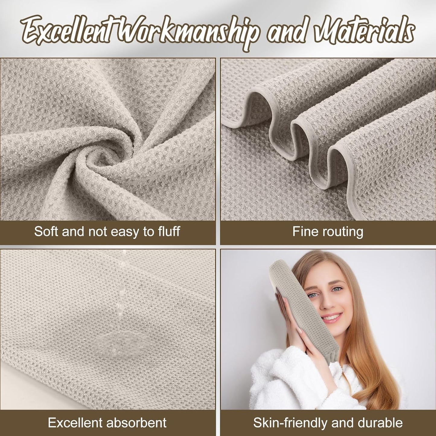 12 Pack Microfiber Bath Towels Bulk 27'' x 60'' Oversized Size Bath Towel Highly Absorbent Extra Large Soft Drying for Shower Beach Salon Winter Sport Spa Gym (Waffle,Beige)