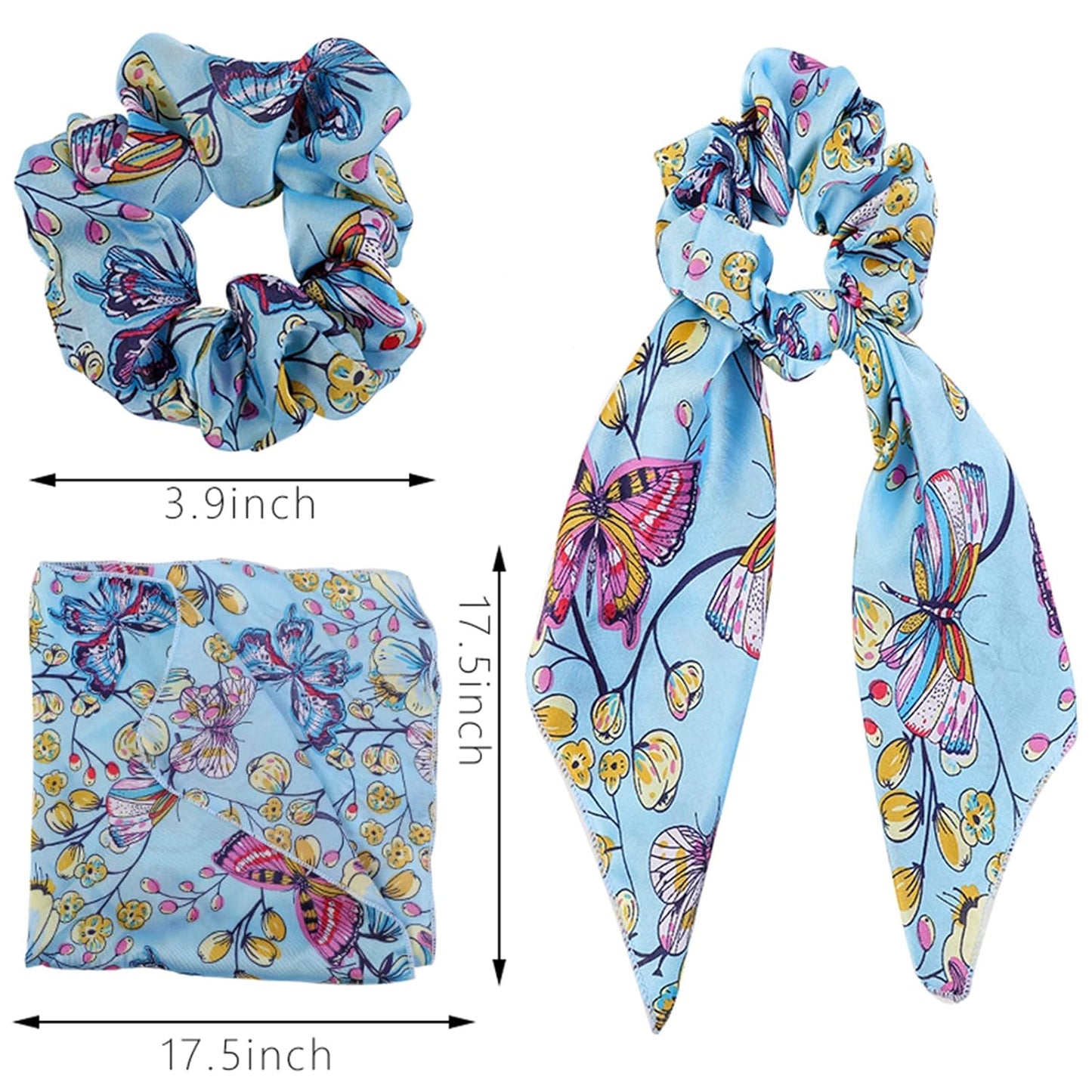 Butterfly Scrunchies - Vivid Silk Hair Accessories with Colorful Scarves, Ribbons, Elastics, Bandanas, Bows and Bands for Women and Girls (6PCS)