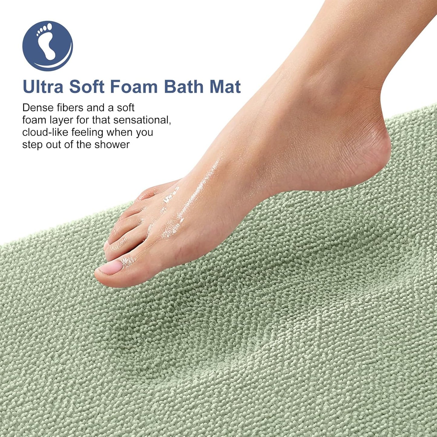 OLANLY Thick Memory Foam Bath Mat Rug 24x16, Extra Soft Absorbent Bathroom Rug, Quick Dry Bath Mats, Non-Slip, Machine Washable Carpet for Bathroom, Tub and Shower, Home Decor Accessories, Sage Green
