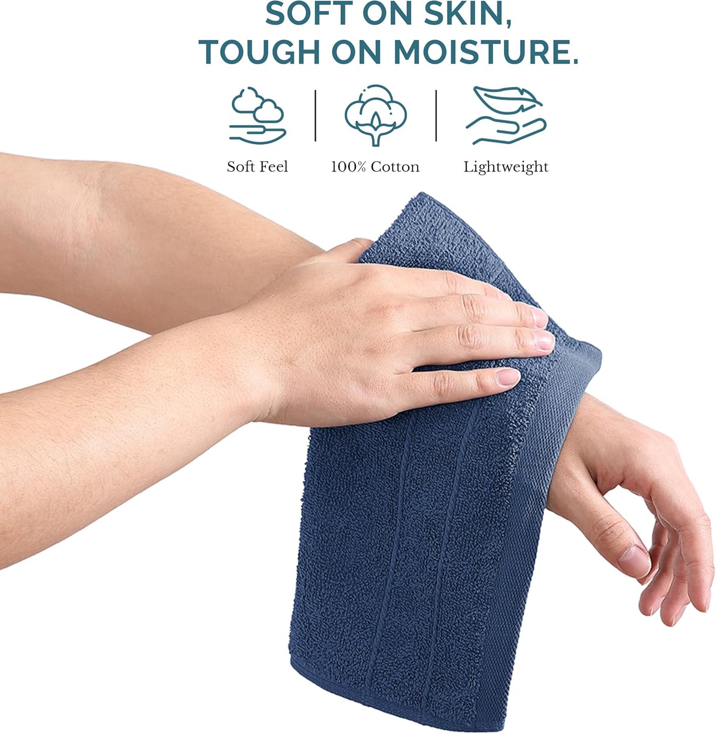 Casa Platino Washcloths Pack of 6 - Spa & Salon Quality - 100% Ring Spun Cotton Face Cloths - Soft & Ultra Absorbent Wash Cloth Set for Body, Beauty, Home, Gym - Fingertip Towels - 13"x13", Navy Blue