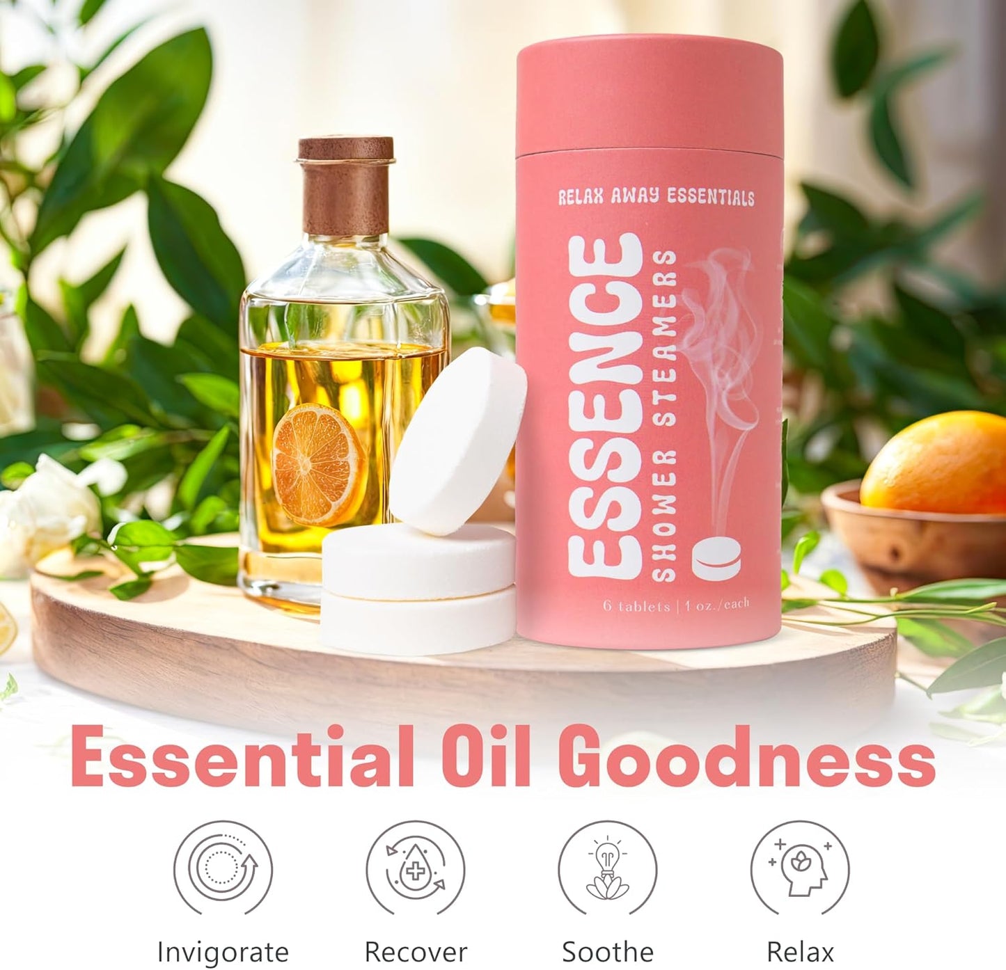 Relax Away Essence Shower Steamers 6 Pack - Essential Oil Aromatherapy - Tranquil, Citrus Mist, Breathe Ease, Teak Grove, Soft Slumber, Zest - Rejuvenate & Relax - Earth-Friendly Packaging