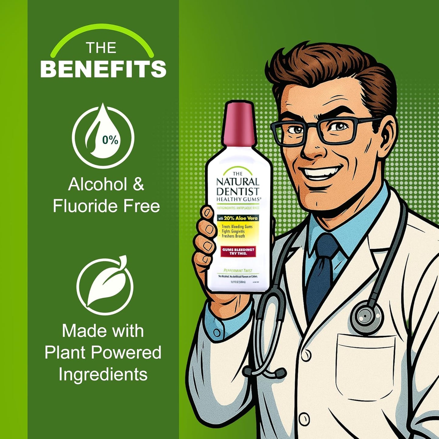 The Natural Dentist Healthy Gums Antigingivitis/Antiplaque Rinse, Adults 12 & Up, Gingivitis Mouthwash, Bleeding Gums Treatment, Safe for Chemotherapy Patients, Aloe Vera, Alcohol-free, 16.9 fl oz