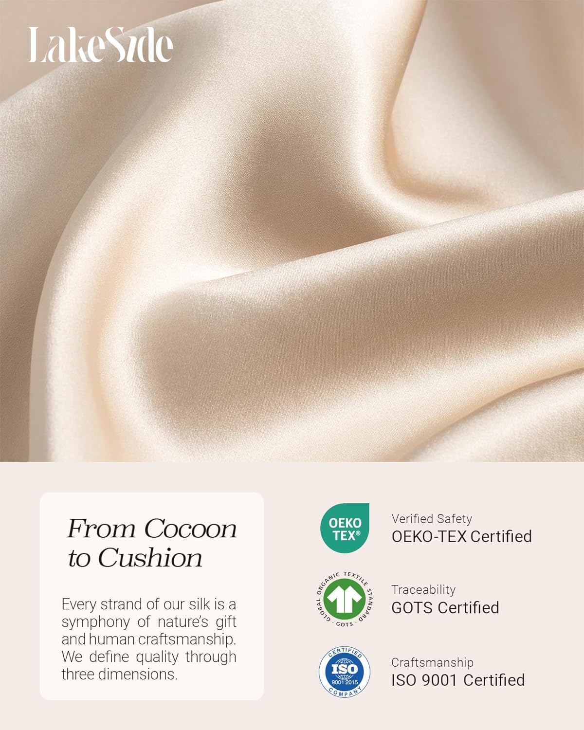 Oriental Lakeside® 100% Pure 22 Momme Mulberry Silk Pillowcase with Hidden Zipper - Nighttime Skincare & Hair Care Hydrating Pillow Cover