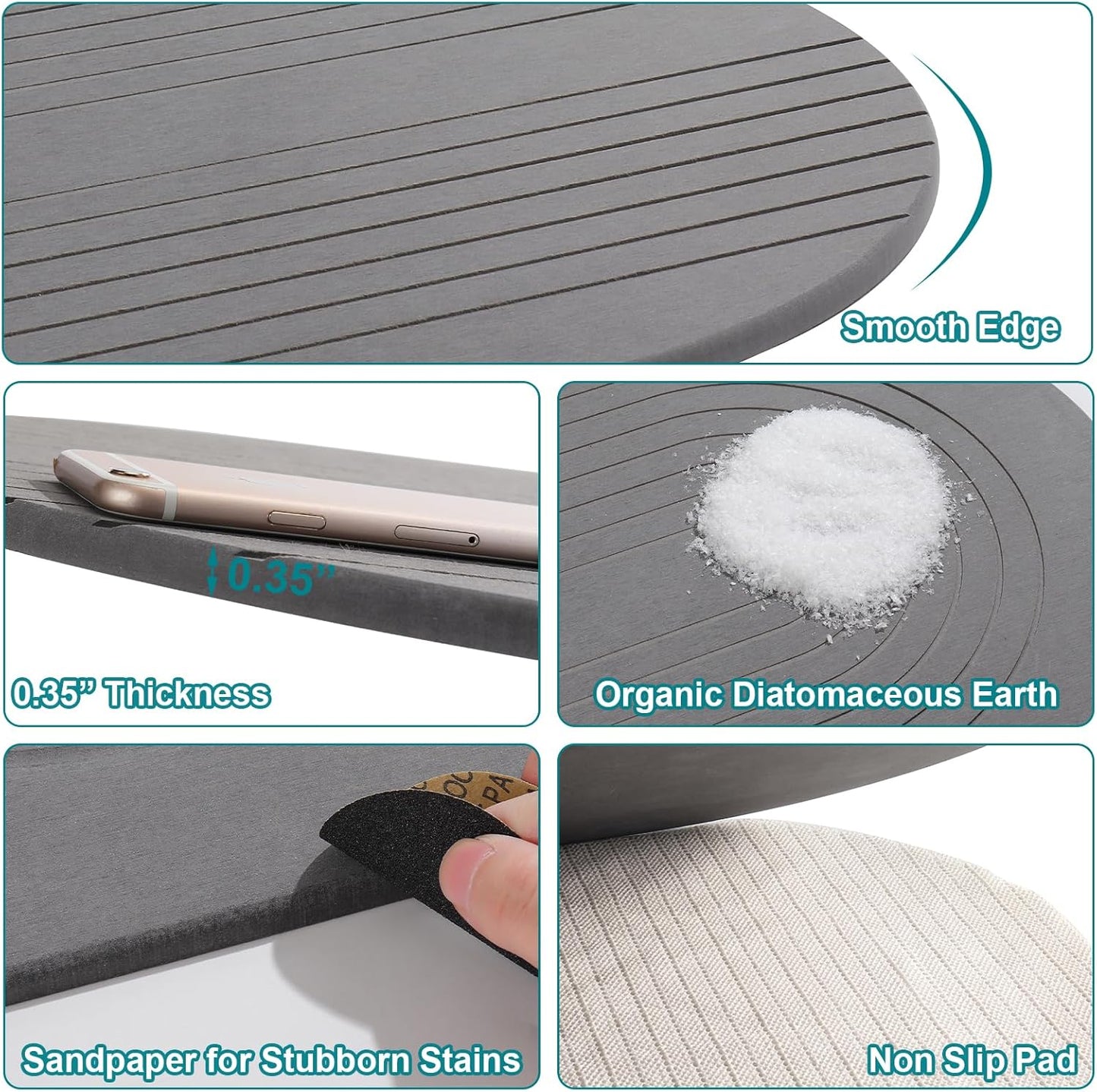 Elfcool Stone Bath Mat Diatomaceous Earth Shower Mat Non Slip Quick Dry Bath Stone Mat Super Absorbent Bathroom Floor Mat for Bathroom Kitchen Counter (Dark Grey)