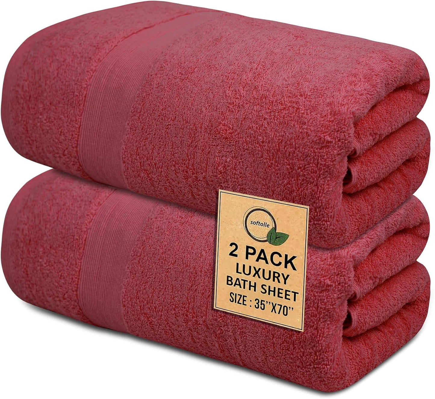 100% Cotton Luxury Bath Sheets - Pack of 2 (35" x 70") | Super Soft, Quick-Dry & Highly Absorbent Towels for Bathroom, Home, Spa & Gym (Burgundy)