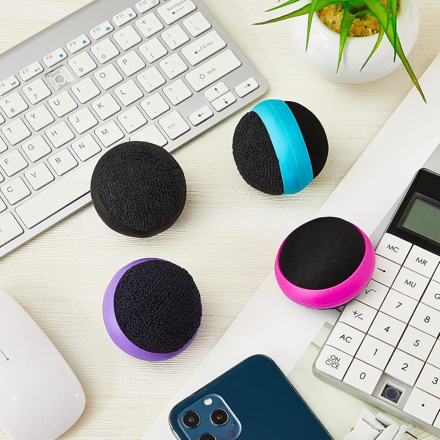 Suclain 4 Pack Christmas Halloween Gift Touch Screen Cleaner Balls Phone Cleaning Ball Microfiber Touch Car Screen Glass Cleaner for Computer Laptop Phone Monitor(Black, Blue, Rose Red, Purple)