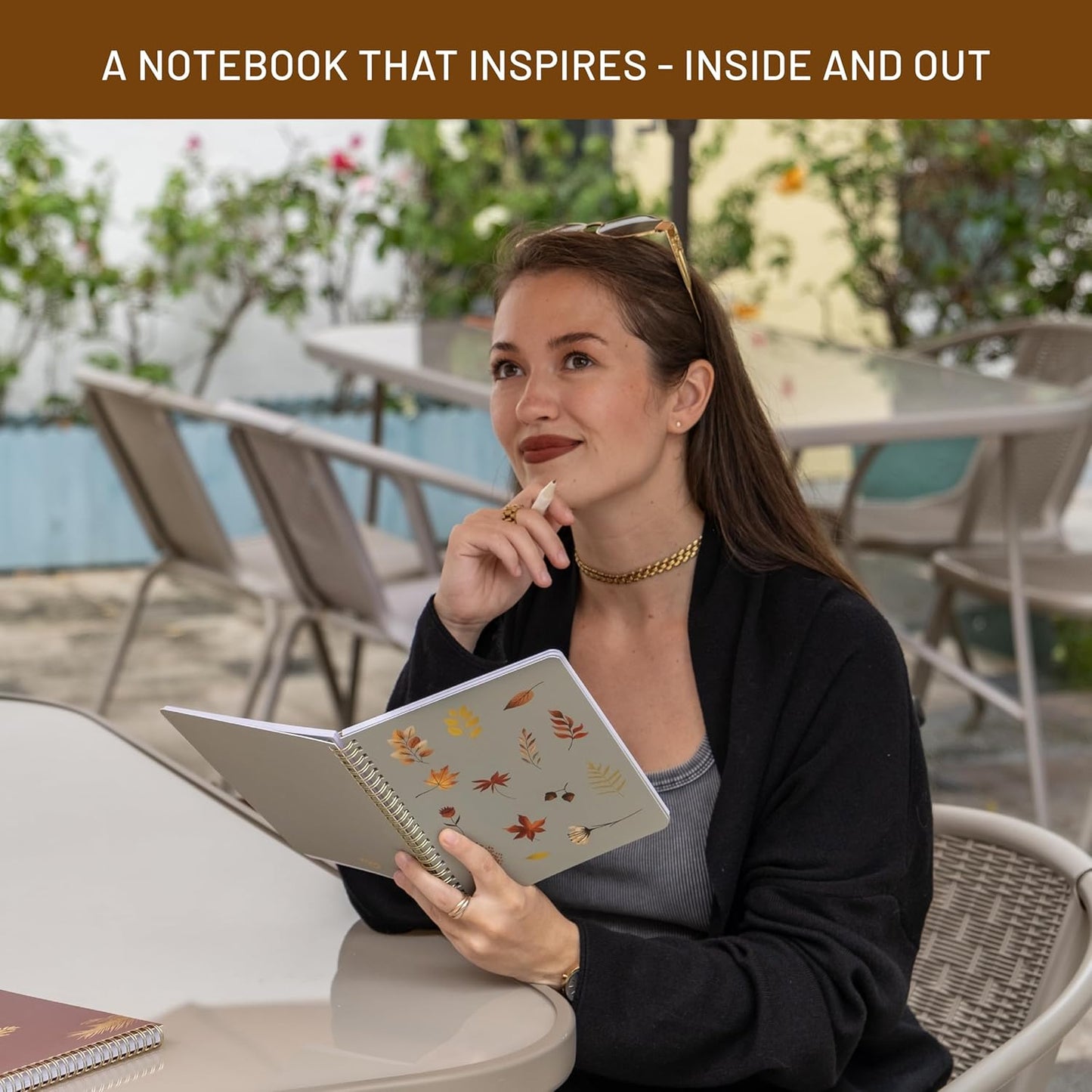 Happy Hoos® Aesthetic Spiral Notebook - 6.25" x 8.25" College Ruled Journal Notebook - Hard Cover Writing Journal for Work, School, Travel, More - Floral Notebook 8 Seasonal Designs (Fall Foliage)