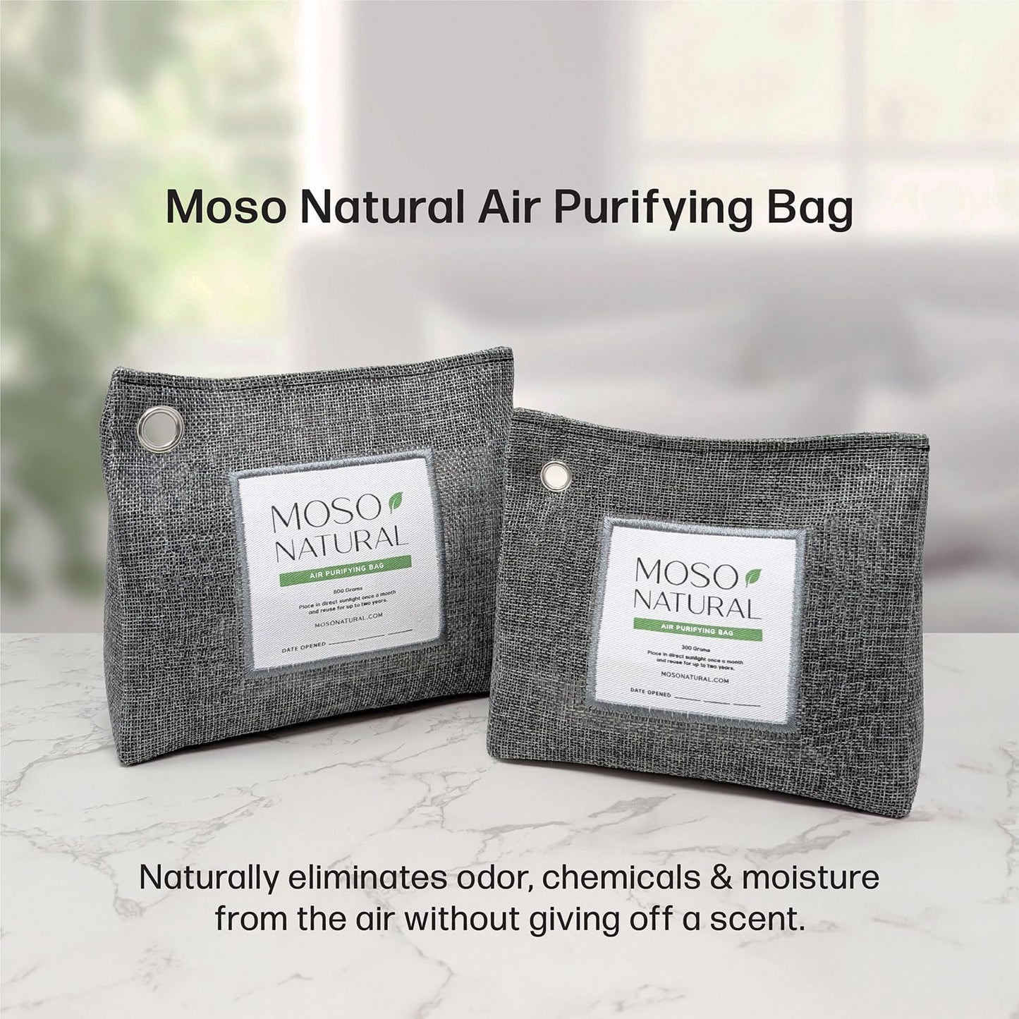 Moso Natural Air Purifying Bag 300g (10.58oz) Premium Bamboo Charcoal Odor Absorber for Home & Pet, Closet Odor Eliminator & Small Room Deodorizer, Unscented Charcoal Bags Last 2 Years (2 Pack)