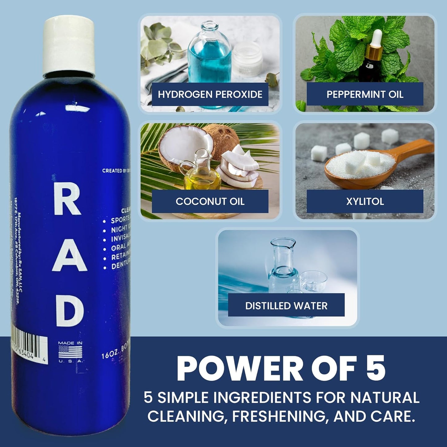 RAD FRESH - Natural Mouth Guard Cleaner with Food-Grade Hydrogen Peroxide, Easy-to-Use, No-Rinse-Formula Retainers Cleaner for All Oral Devices Like Aligners, Dentures & More, 1 Pack, 1 oz