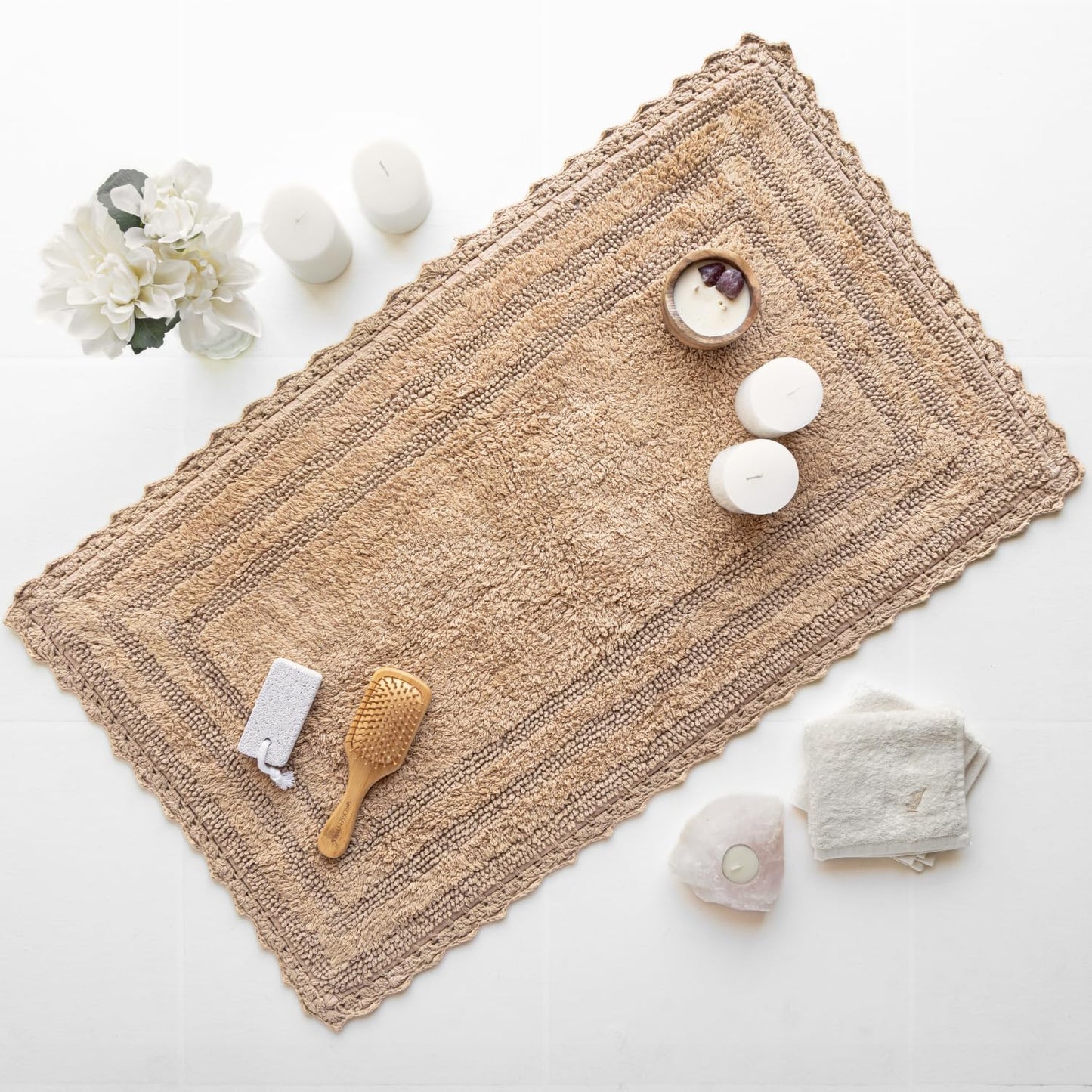 RAJRANG Bath Rug for Bathroom Kitchen Spa Sand Cotton Absorbent Soft Reversible Boho Bath Mat Rectangle 34x21 Inches
