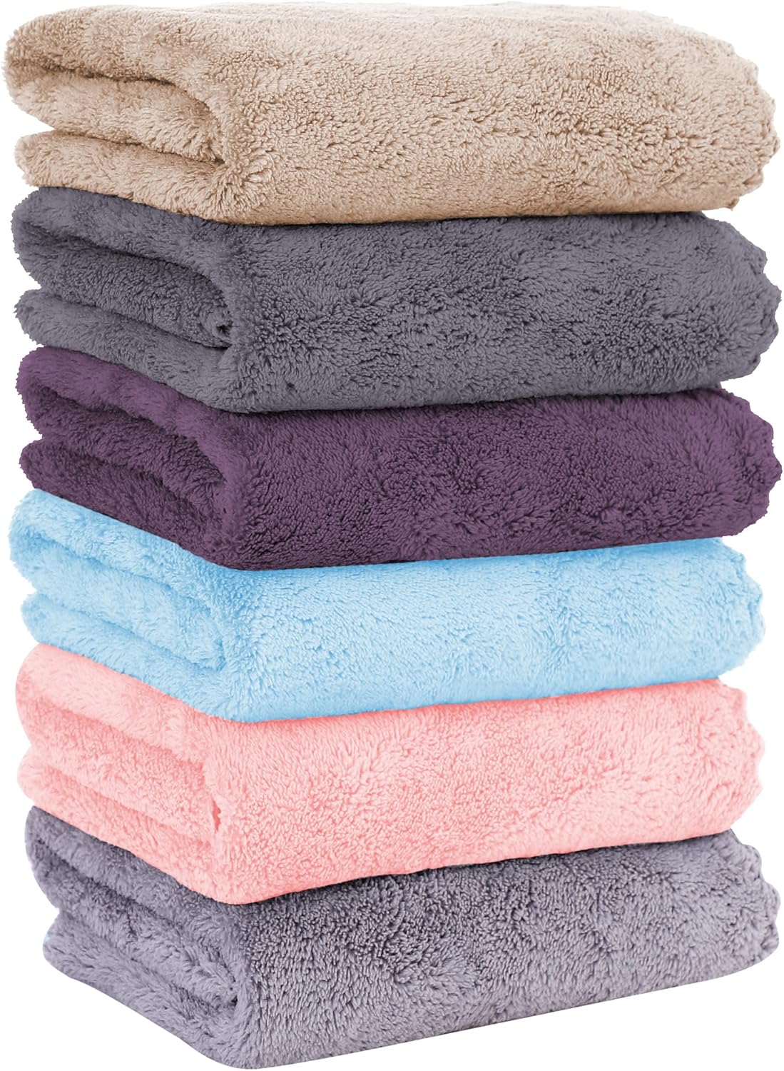 MOONQUEEN 6 Pack Premium Hand Towels - Quick Drying - Microfiber Coral Velvet Highly Absorbent Towels - Multipurpose Use as Hotel, Bathroom, Shower, Spa, Hand Towel 16 x 28 inches (Multicolor)