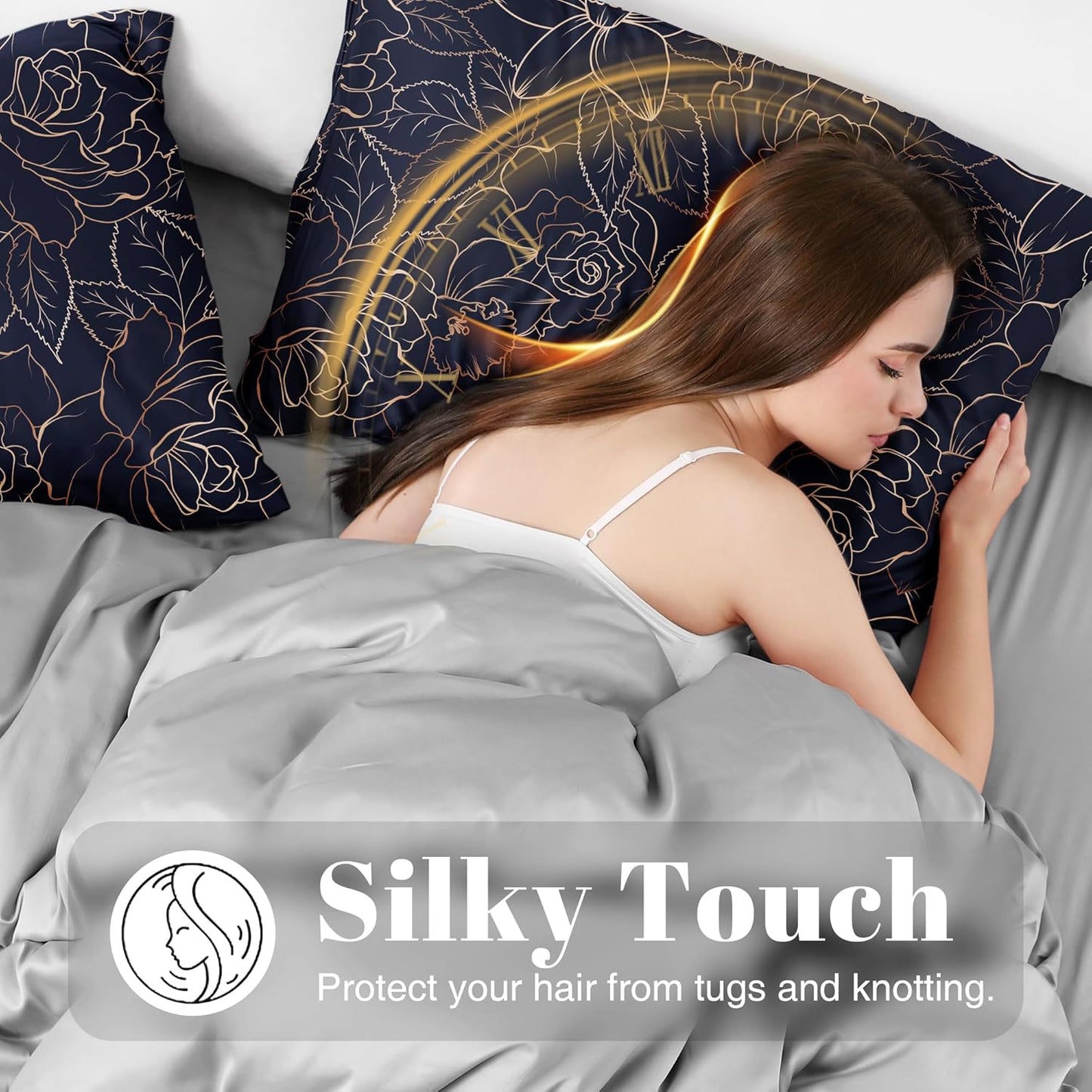 EXQ Home Satin Pillowcase for Hair and Skin Queen - Printed Blue Rose Silk Pillowcase 2 Pack 20x30 inches - Satin Pillow Cases Set of 2 with Envelope Closure, Gifts for Women Men