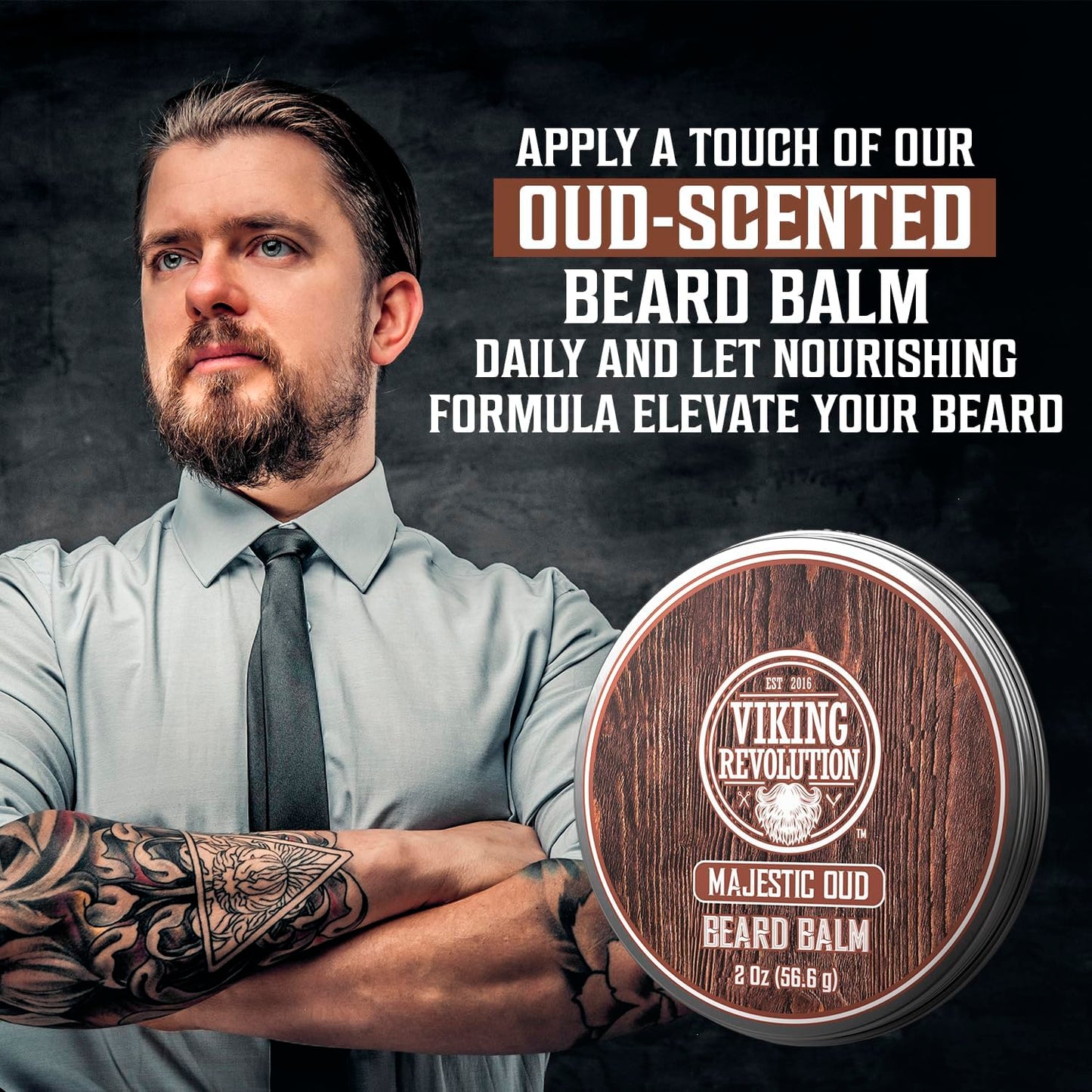 Viking Revolution Majestic Oud Beard Balm - Argan & Jojoba Beard Butter, Softener & Moisturizer with Beeswax - Wax for Men (2oz, 1 Pack)