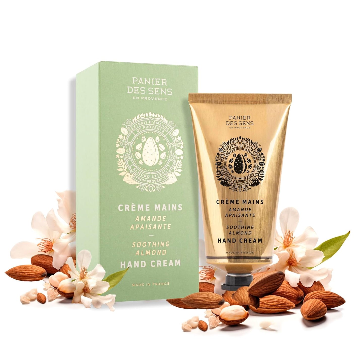 Panier des Sens - Hand Cream for Dry Cracked Hands - Almond Hand Lotion with Sweet Almond Oil & Shea Butter - Vitamin E Skin Moisturizer with 97% Natural Ingredients - Made in France, 2.5 fl oz