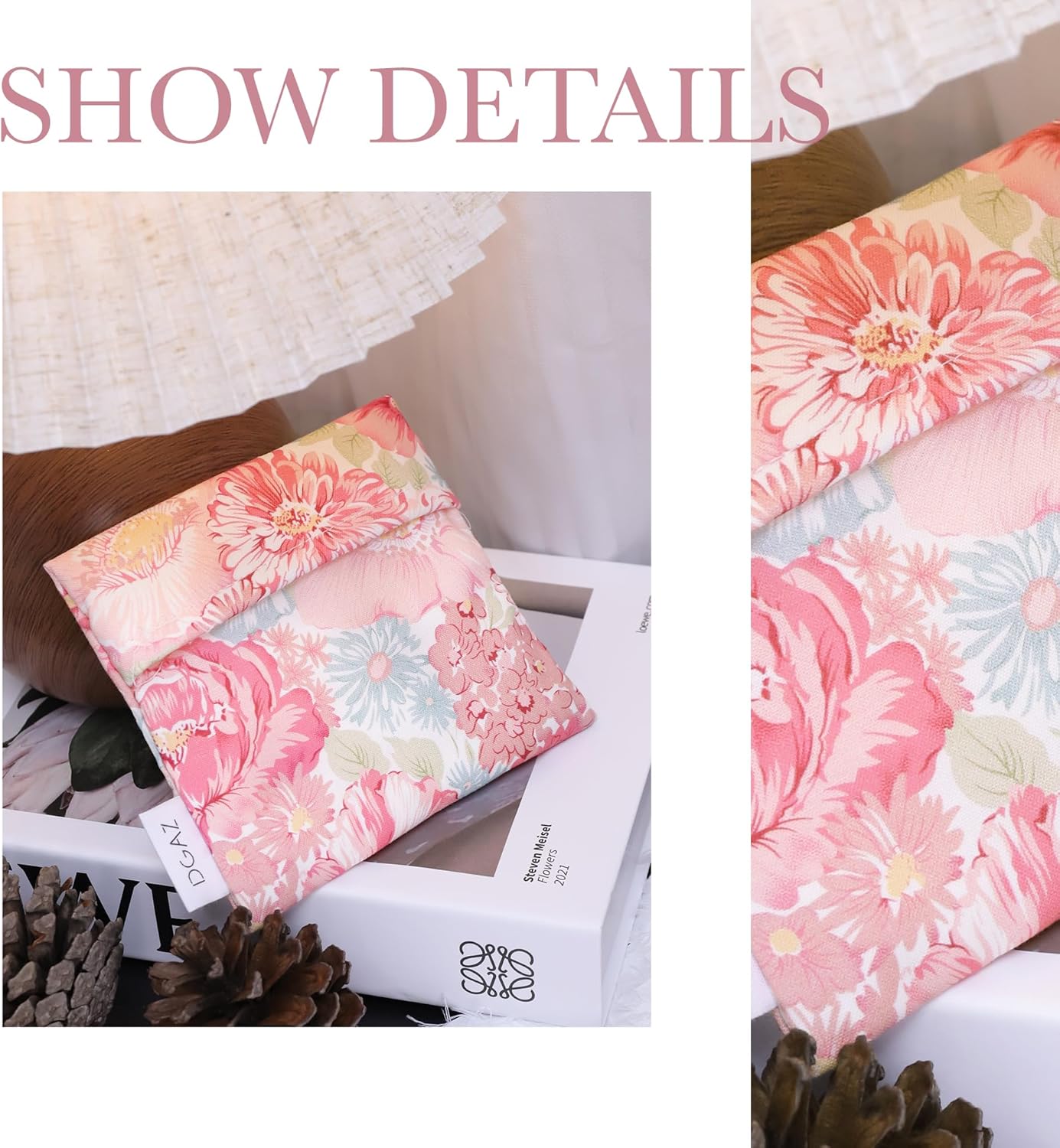 DGAZ Sanitary Napkin Storage Bag, Period Bag for Teen Aged Girls, Portable Period Bag for Panty Liners/Menstrual Cup/Small Tampons，Mini Makeup Bag for Purse(Blooming)