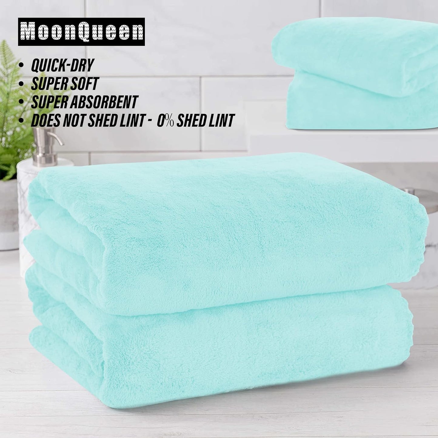 MOONQUEEN 2 Pack Premium Bath Towel Set - Quick Drying - Microfiber Coral Velvet Highly Absorbent Towels - Multipurpose Use as Bath Fitness, Bathroom, Shower, Sports, Yoga Towel (Frozen Blue)
