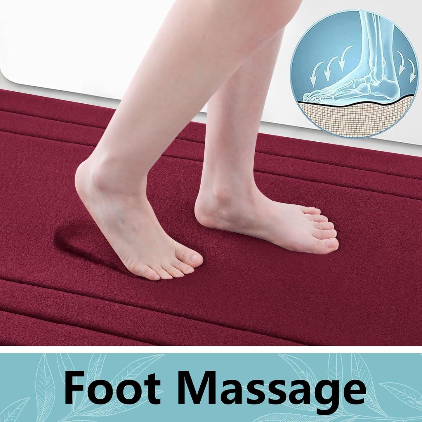 Arotive Memory Foam Bathroom Rug Mat 30x20, Ultra Soft and Absorbent Bath Mat, Machine Wash Dry, Comfortable Bath Rug Carpet for Bathroom Floor, Tub and Shower, Burgundy