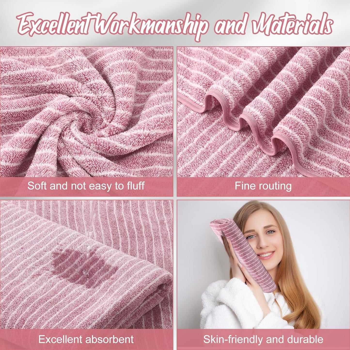 16 Pack Microfiber Bath Towels Bulk 27'' x 60'' Oversized Size Bath Towel Highly Absorbent Extra Large Soft Drying for Shower Beach Salon Winter Sport Spa Gym (Pinstripe,Pink)