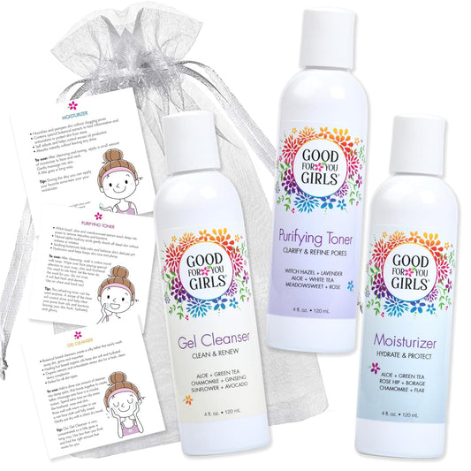 Good For You Girls Three-Step Skincare Gift Set - Cleanser, Toner & Moisturizer for Girls to Teens, Safe, Natural, Plant-Based ingredients. Vegan & Gluten-Free | 3 Piece, 4 oz ea.