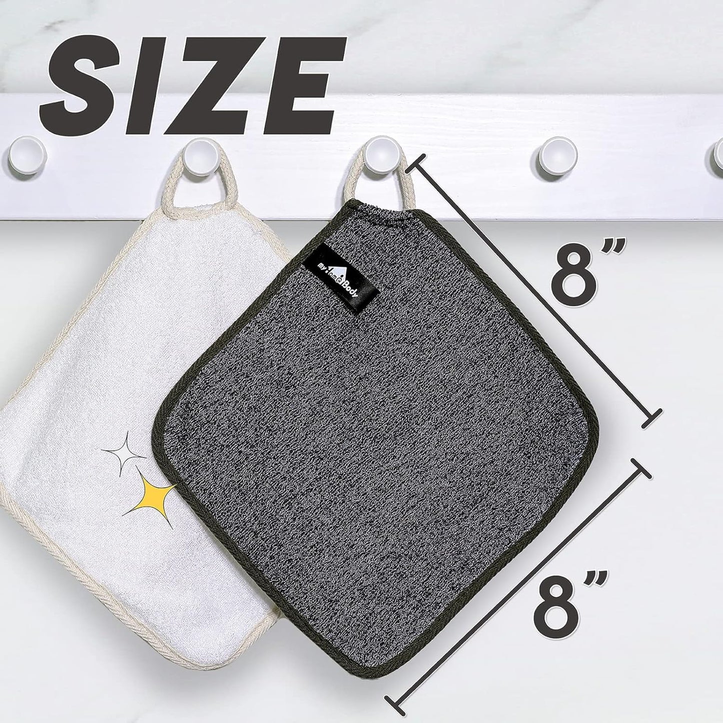 myHomeBody Dual-Textured Exfoliating Washcloth with Soft and Scrubbing Side, Body Exfoliation Scrubber for Bath, Shower, Durable 3 Layer Construction, Gray, Set of 3