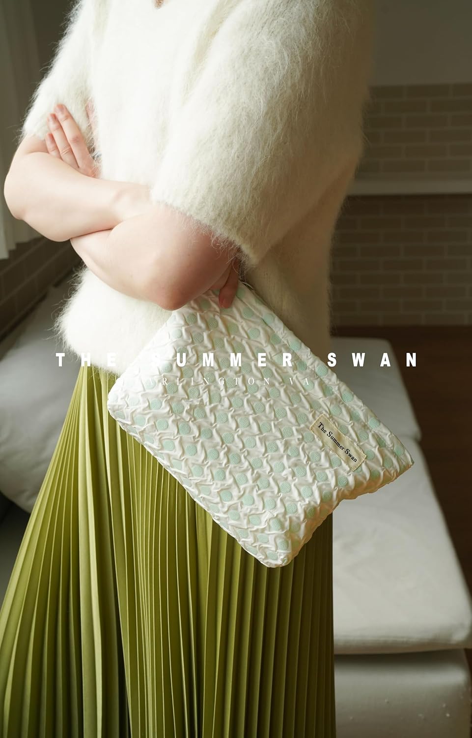 The Summer Swan | Large Floral Mid-day Clutch | Period Kit Hygiene Skincare Bag | Cute Polka Dots Green Makeup Bag