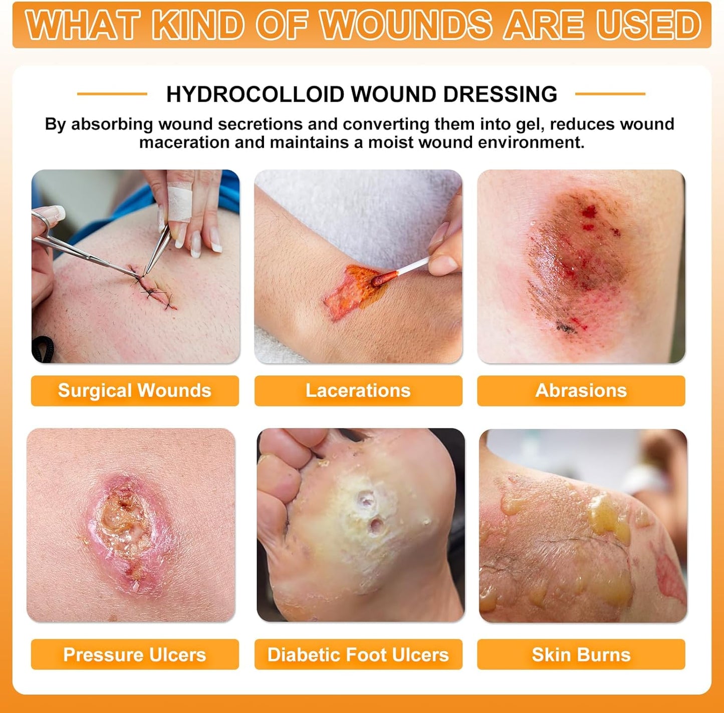 Carbou Hydrocolloid Wound Dressing 4"x4", 10 Individual Pack, Self-Adhesive Ultra Thin Hydrocolloid Bandages, Waterproof Absorbent Hydrocolloid Patch for Wound Care, Bedsore, Burn, Abrasion & Blister